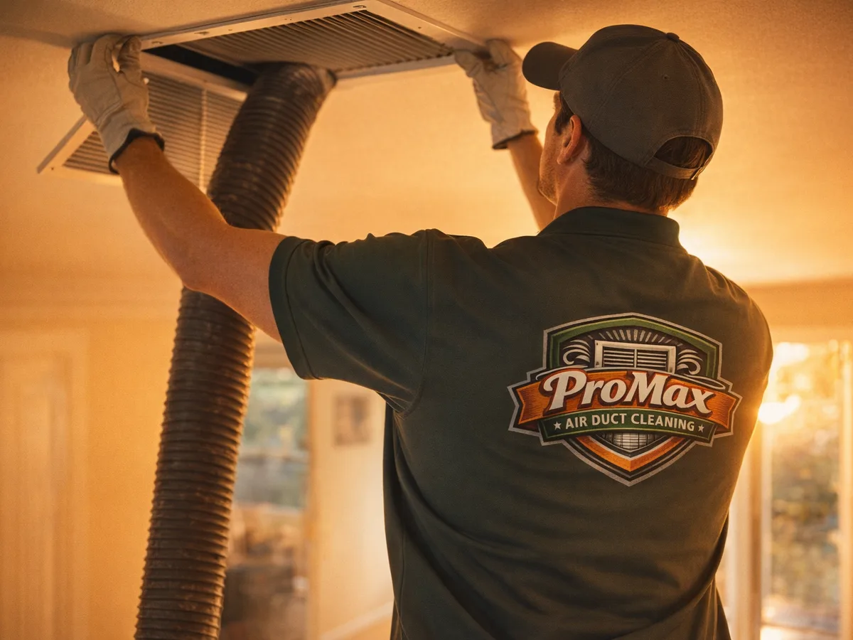air duct cleaning technician on the job in Fremont, CA